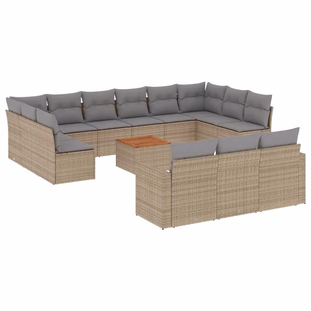 Set di Divani da Giardino VIDAXL in Polyrattan Beige con Cuscini, Design Moderno a Forma di U, 14 Pezzi – 2