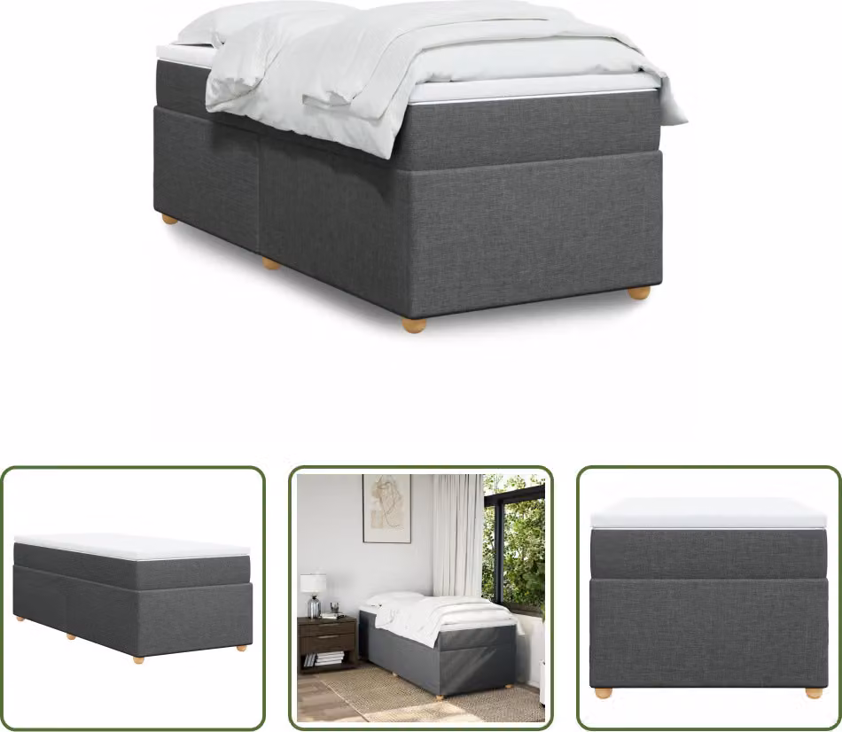 The Living Store Letto a molle con materasso grigio scuro 80x200 cm in tessuto