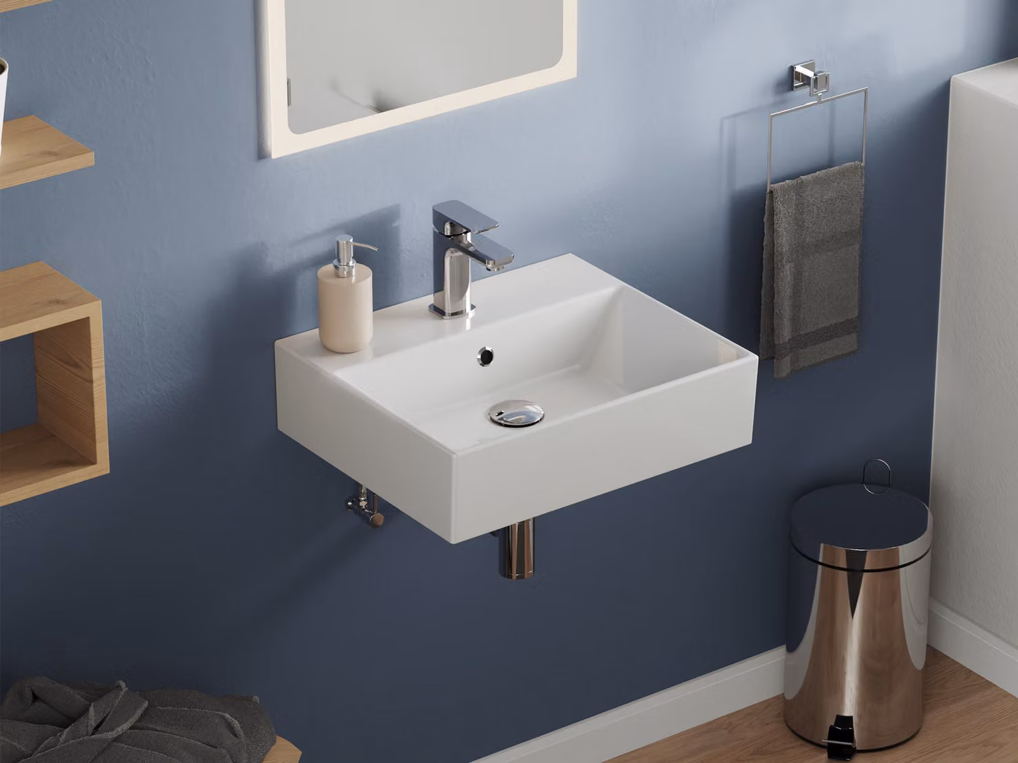 Aqua Bagno Design Lavabo da appoggio Lavabo sospeso Lavabo in Vetroceramica di alta qualità quadrato KS.50 - 50 x 42 cm - Bianco