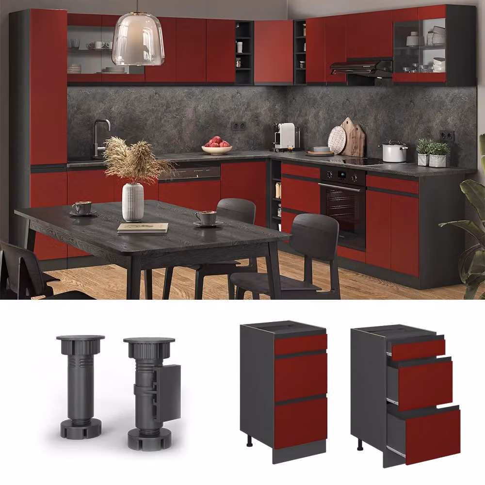 Mobiletto base per cucina Vicco R-Line Rosso e Antracite con cassetti, L: 40 cm, H: 81,6 cm, P: 60 cm – 2