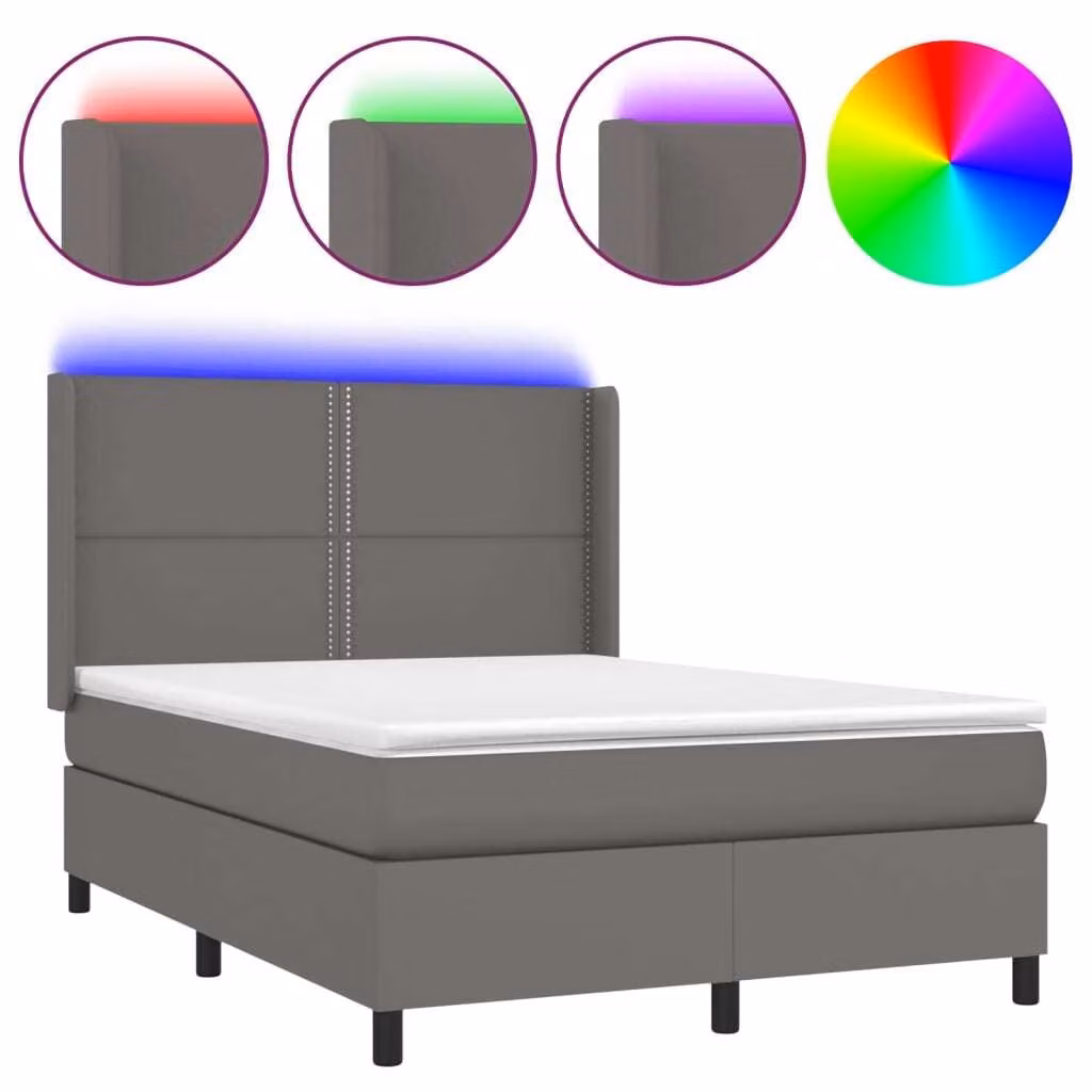 Giroletto Molle con Materasso e LED Grigio 140x200cm Pelle finta