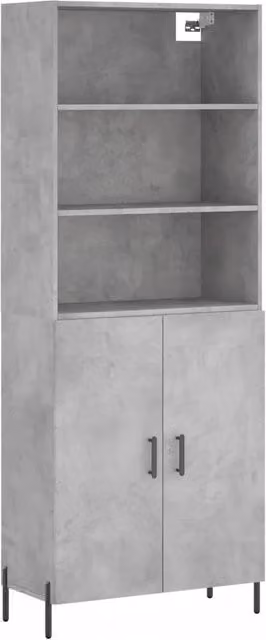Credenza Buffet da pranzo moderna in legno multistrato e metallo Grigio Cemento L: 69,5 cm, P: 34 cm, H: 180 cm – 1