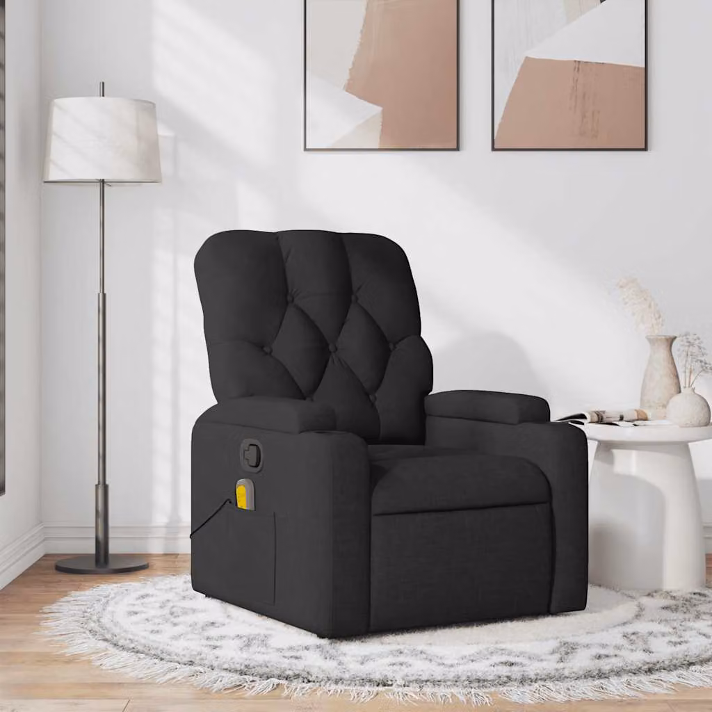 vidaXL Poltrona Reclinabile Relax in Tessuto Nero con Braccioli e Struttura in Metallo e Legno