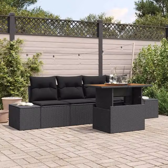 Set Divano da Giardino 5 pz Nero e Marrone 3349897