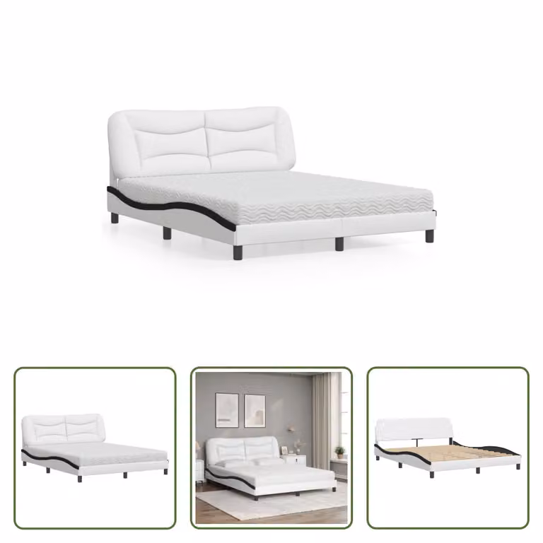 The Living Store Letto con materasso bianco e nero 160x200 cm in ecopelle