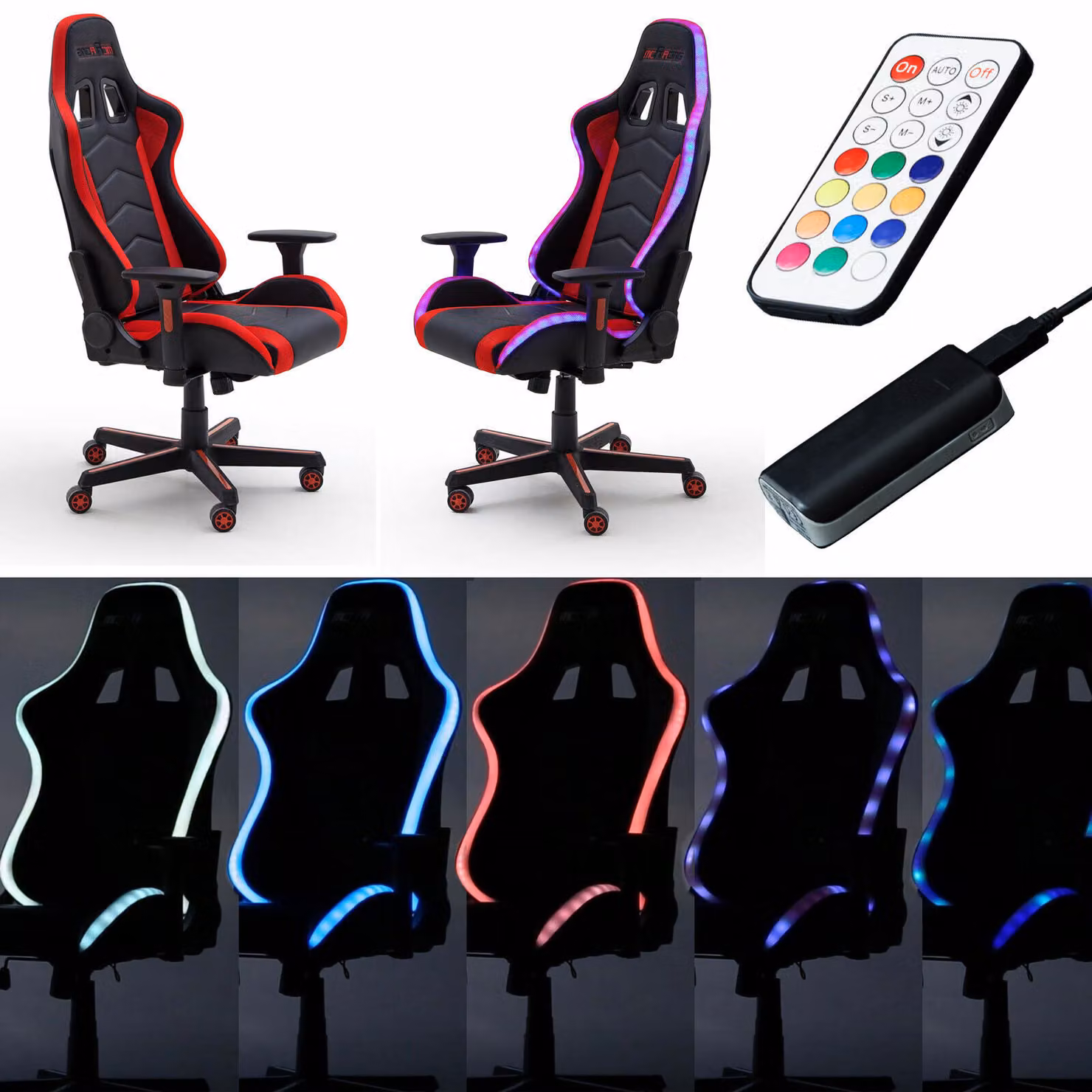 Sedia da gaming McRACING LED, poltrona da ufficio Racer, rosso e nero