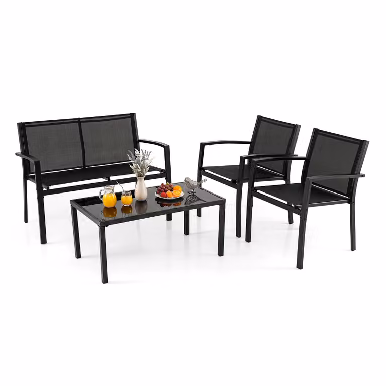 Set da giardino COSTWAY, composto da 4 pezzi: divano, tavolino, panchina e 2 sedie. Ideale per creare un'area relax in giardino o sul balcone, con posti a sedere per 4 persone. Set di mobili da esterno per relax