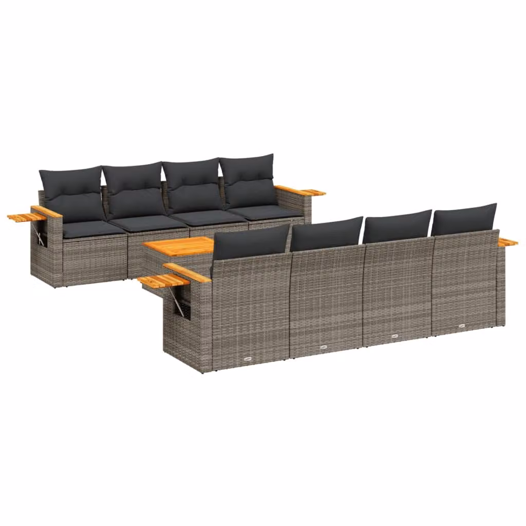 Set Divano da Giardino 9 pz con Cuscini Grigio in Polyrattan