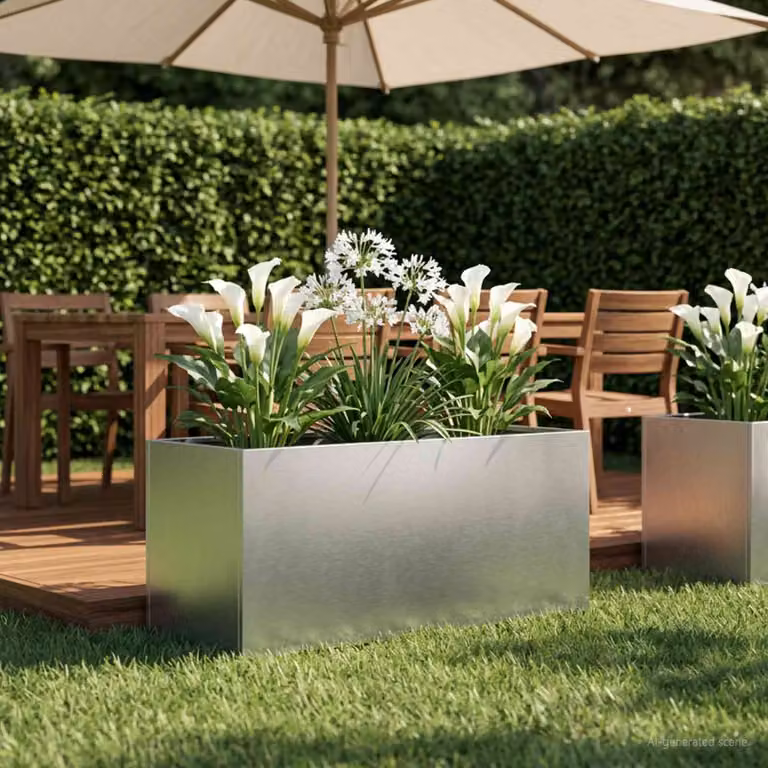 vidaXL Vaso da giardino in acciaio inox Argento L: 80 cm, P: 40 cm, H: 40 cm