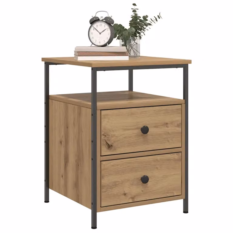 Comodino moderno vidaXL in legno e metallo color rovere, sospeso, L 44 cm x P 45 cm x H 60 cm