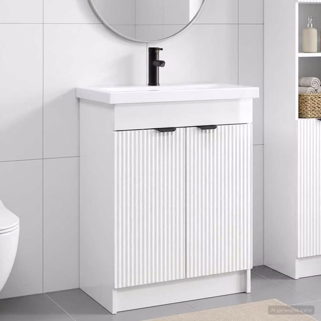 Set di mobili per il bagno vidaXL moderno in bianco lucido L: 56 cm, P: 37,5 cm, H: 81 cm