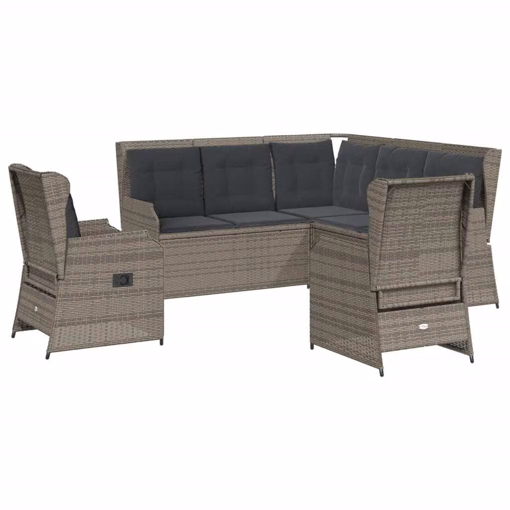 set di 5 pezzi da giardino con cuscini in poly rattan grigio