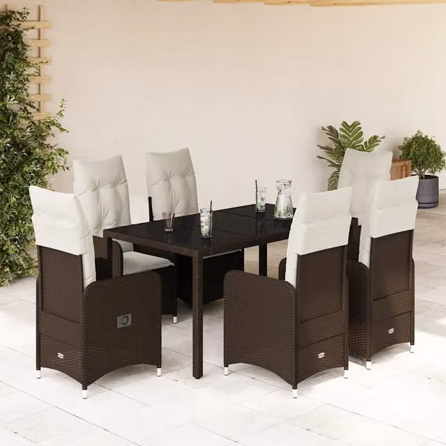 Set Bistrò da Giardino 7 pz con Cuscini in Polyrattan Marrone 3277068