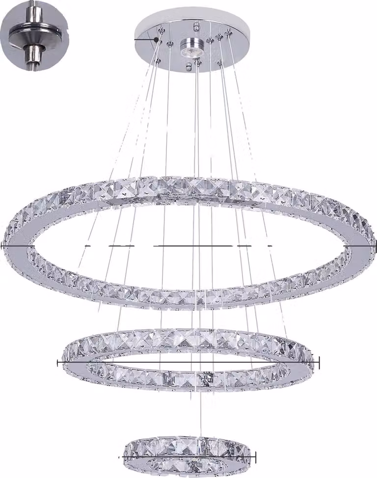 Lampadario, illuminazione LED, luminosità regolabile, 3 anelli 60x40x20cm, regolabile