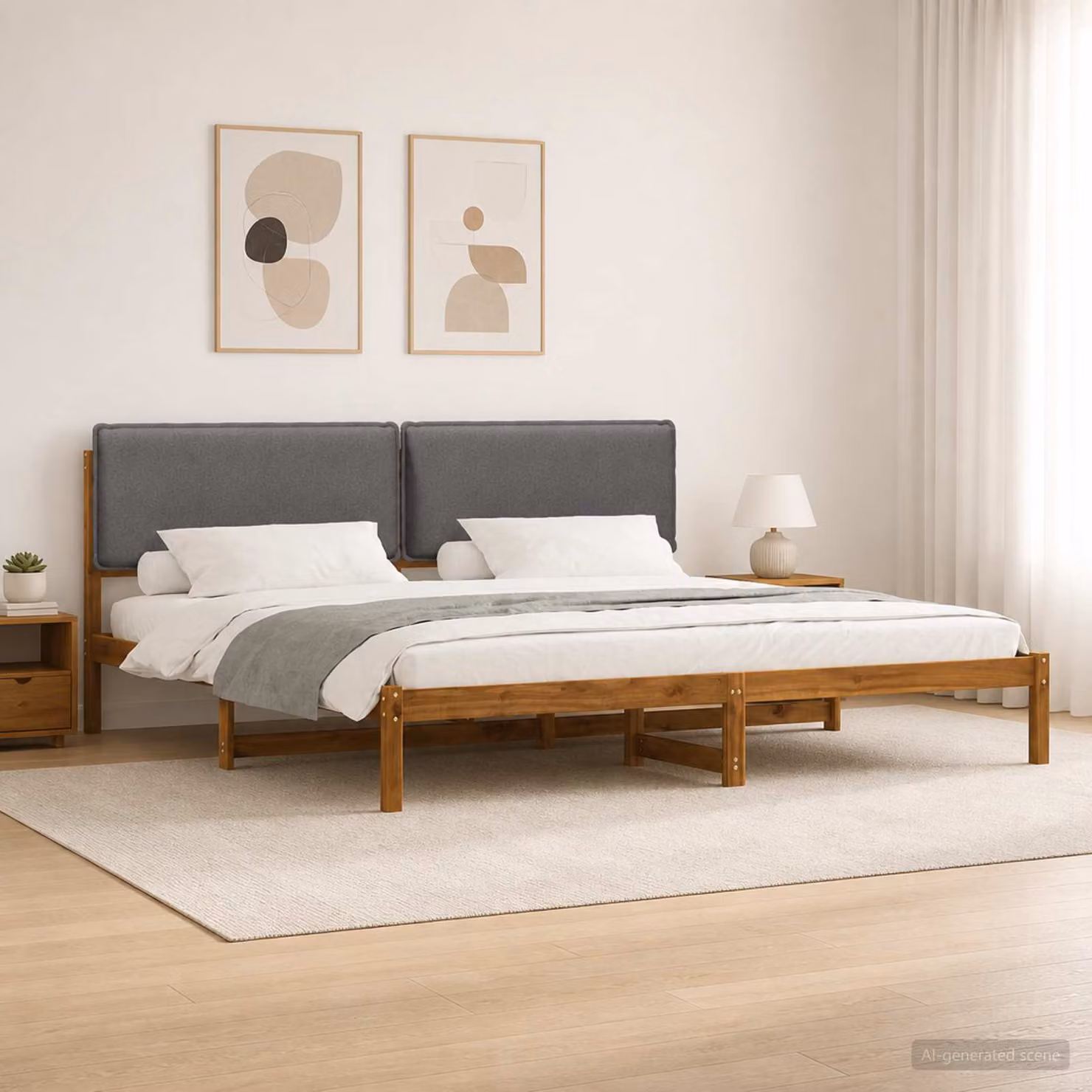 vidaXL Letto con Testiera Rivestita Naturale e Grigio Chiaro
