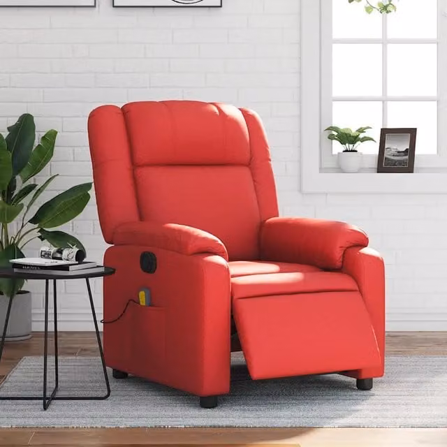 Poltrona Massaggio Elettrica Reclinabile Rosso Similpelle 3205148