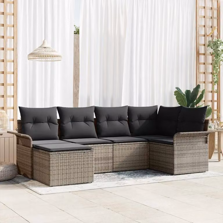 Set Divano da Giardino a L vidaXL 6 pz Grigio con Cuscini e Struttura in Metallo e Polyrattan
