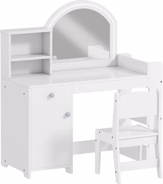 Set Toeletta Trucco per Bambine 88,6x38,8x96,9 cm con Specchio Sedia Luce LED Armadietto Scaffali e Libreria in MDF