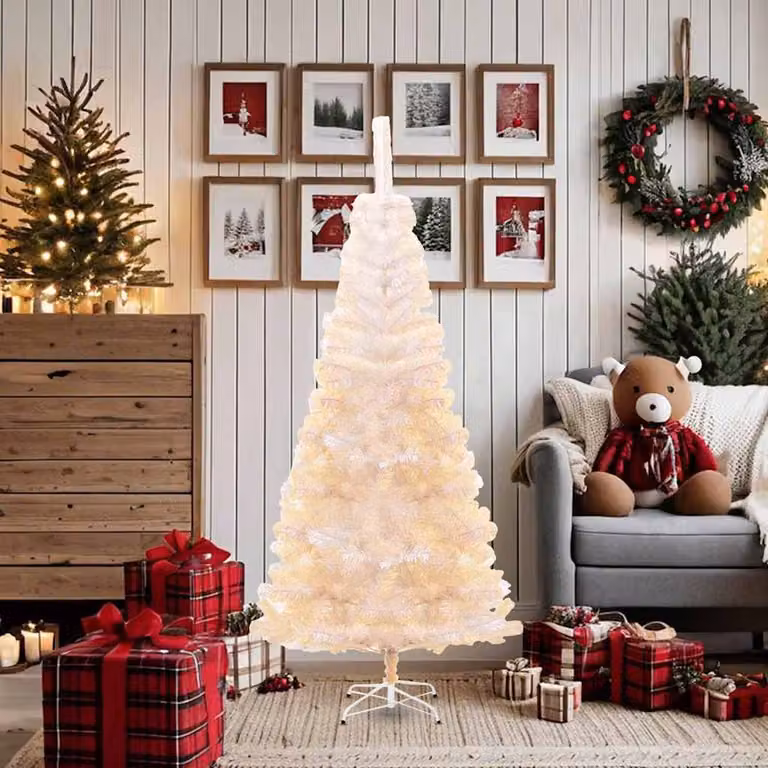 vidaXL Albero di Natale Artificiale Punte Iridescenti Bianco 180cm PVC