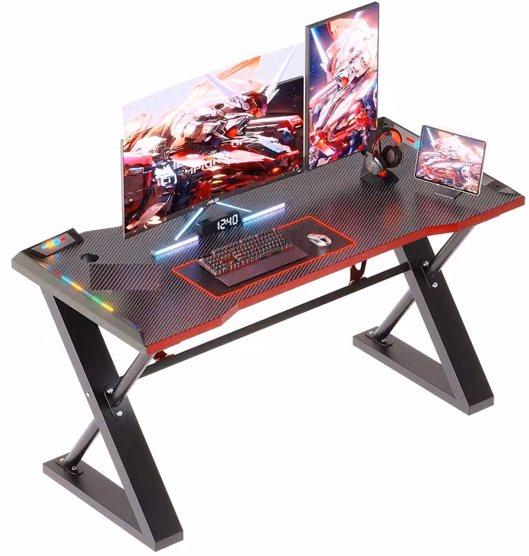 Tavolo da gioco a forma di Z - 100 x 55 cm - Nero - Metallo e legno laminato - Scrivania per computer