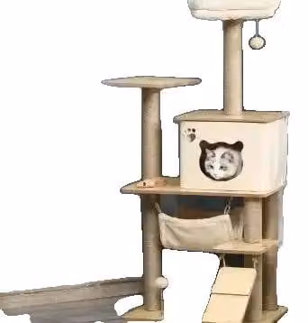 Tiragraffi, 60 x 40 x 130 cm, juta e peluche, design a tre livelli, peso massimo 5 kg, amaca e casetta incluse