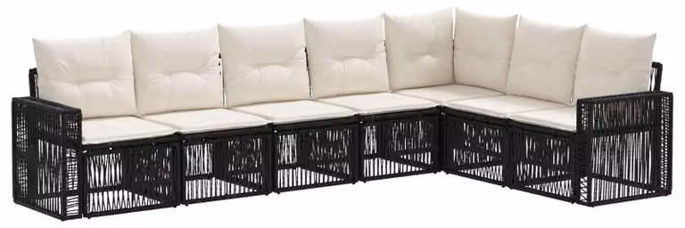 Set da giardino composto da 7 pezzi, in rattan sintetico nero e crema