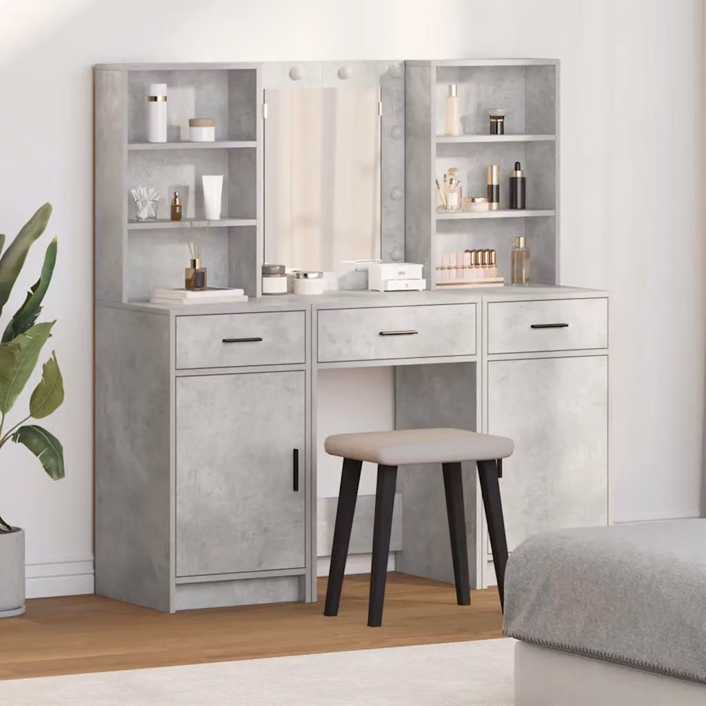 Set da tavolo da trucco con LED vidaXL Grigio cemento