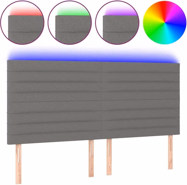 Testata del letto moderna con illuminazione LED e porta di ricarica USB in tessuto grigio, L: 160 cm, P: 5 cm, H: 118-128 cm