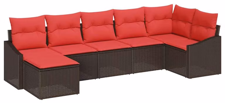 Set di divani da esterno, 7 pezzi, color marrone [materiale sintetico]: rattan sintetico