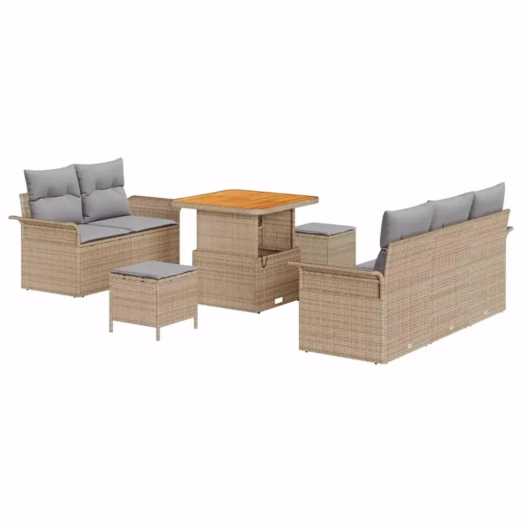 Set Divano da Giardino Moderno vidaXL a Forma di L con 8 Pezzi, Colore Beige e Grigio, Comprensivo di Divani, Tavolino e Pouf in Metallo e Tessuto – 2