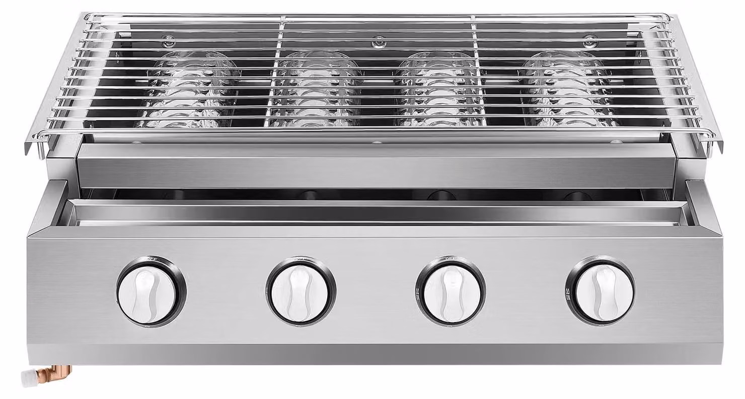 Barbecue a gas con 4 bruciatori, in acciaio inossidabile, con altezza regolabile, per uso esterno