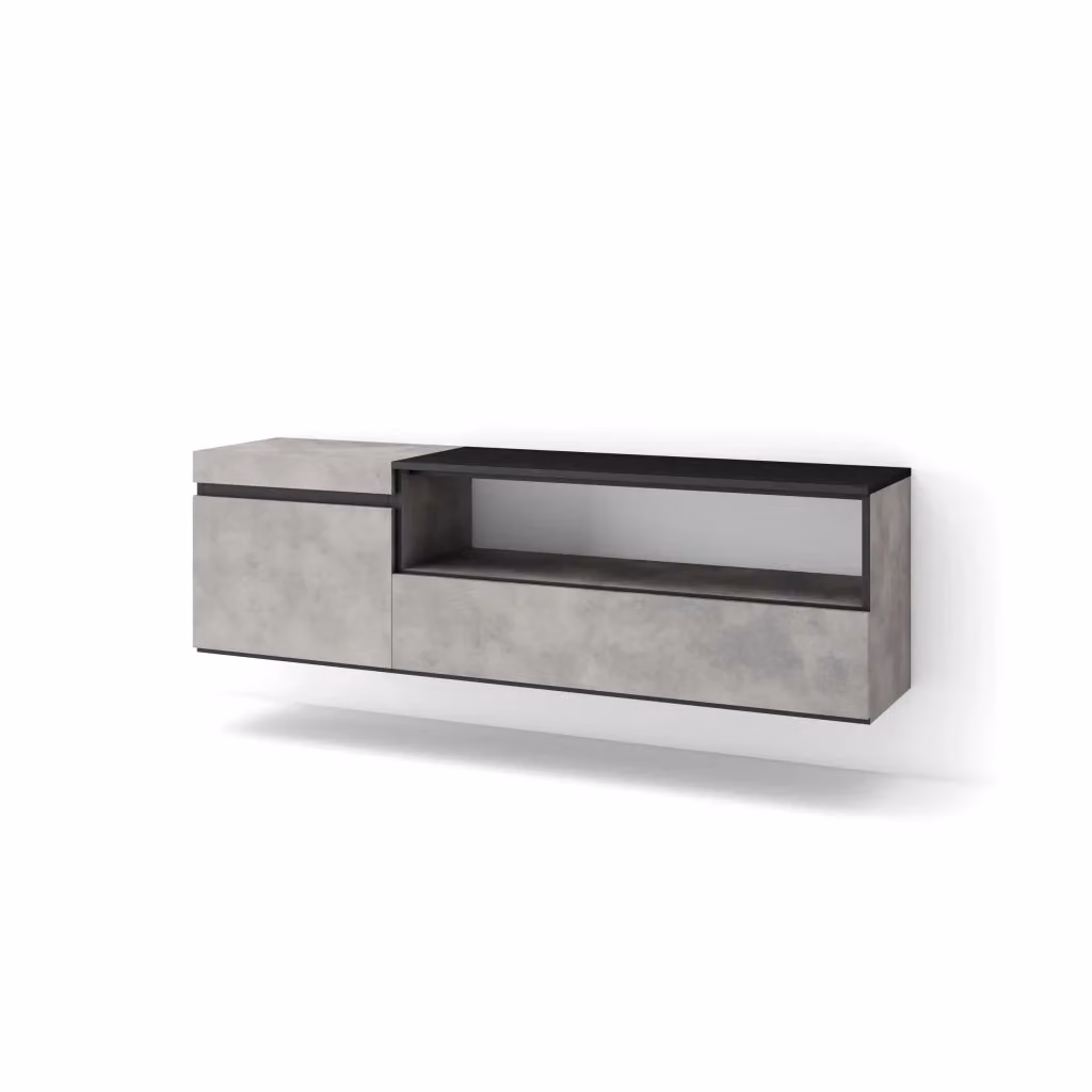 Mobile TV da soggiorno SKRAUT HOME moderno da appendere, L 150 cm x P 35 cm x H 45 cm, grigio cemento e legno – 2