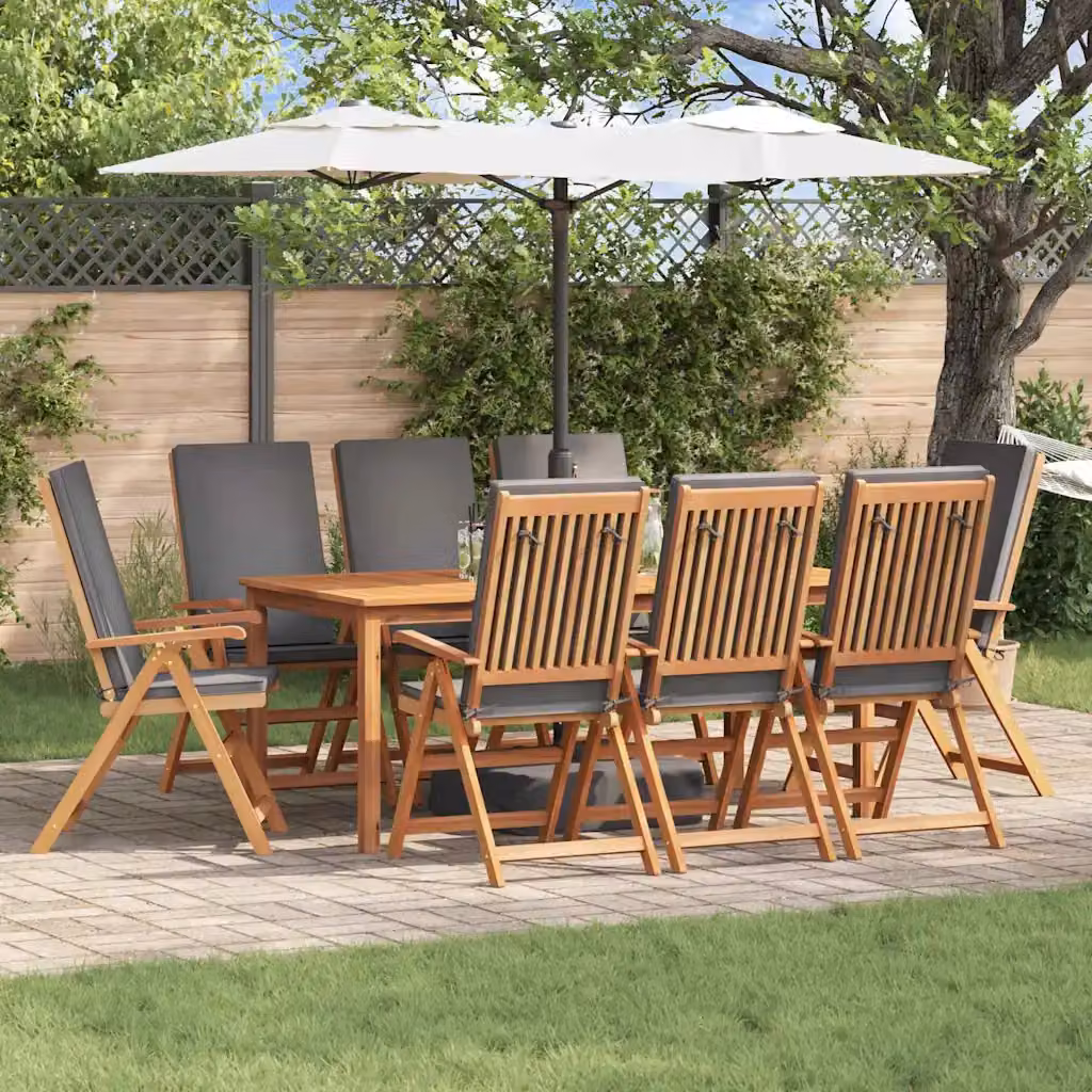 Set di 8 sedie da giardino vidaXL in legno di teak con cuscini marrone e grigio L/P/H: 57 x 71.5 x 104 cm – 1