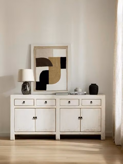 Credenza Mairos 180 in legno massiccio bianco Kenay Home