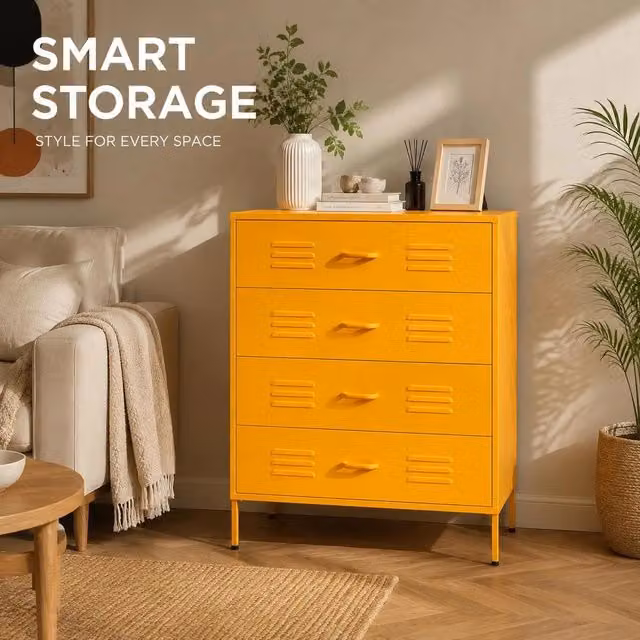 Chest Of Drawers, Mustard Yellow, 80x35x101.5 Cm, Steel