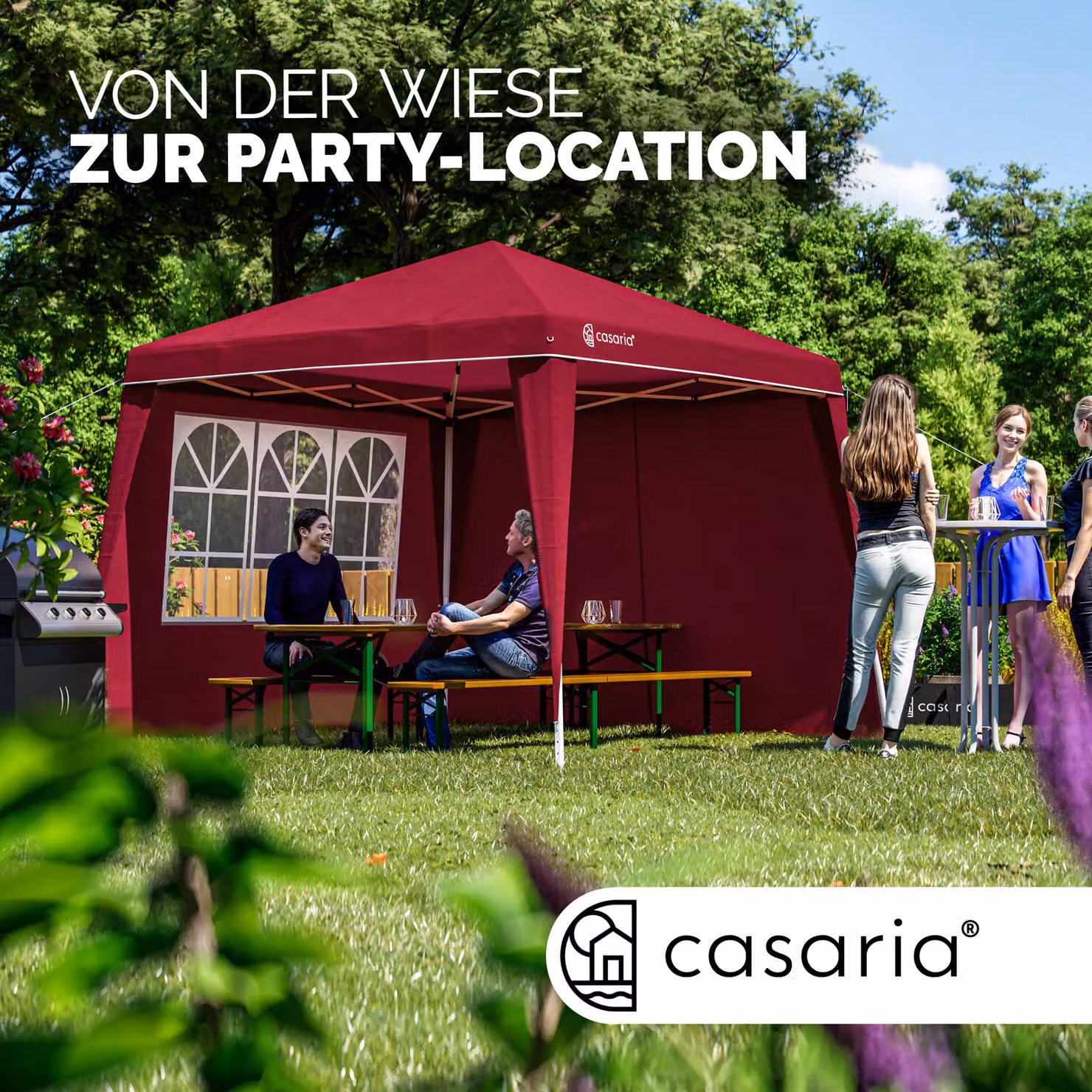 Gazebo pieghevole Capri Casaria rosso con 2 pareti laterali con finestra, L: 300 cm, P: 300 cm, H: 250 cm – 3