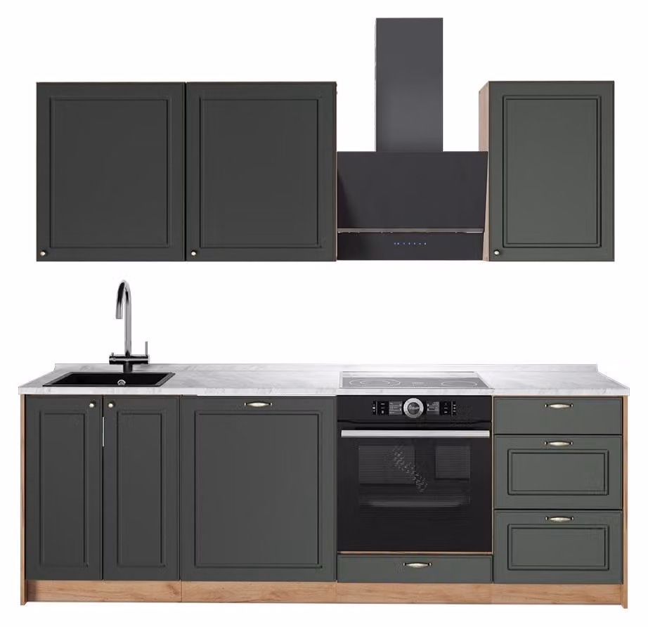 Cucina componibile Vicco Fame-Line Verde-oro rustico/Rovere dorato 230 cm, PL Marmo, Model 63991