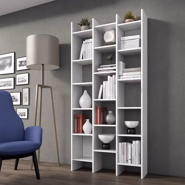 Libreria Areca DMORA con 18 ripiani, colore bianco, L 29 cm x P 4 cm x H 192 cm