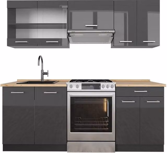 Cucina componibile R-Line Vicco Antracite lucido e Rovere, L: 200 cm