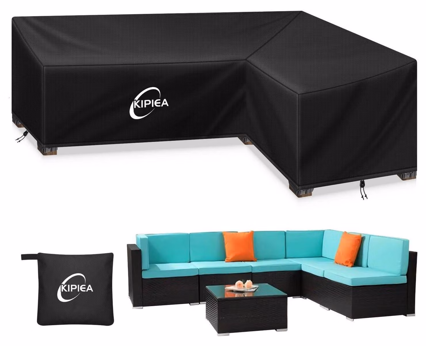 Copertura impermeabile per mobili da esterno a forma di L, realizzata in tessuto 420D, dimensioni 288x224x85 cm