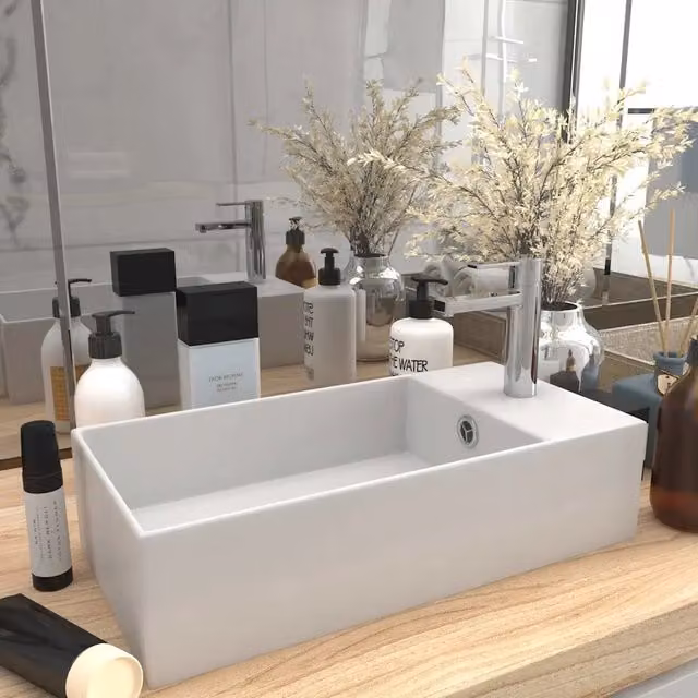Lavandino con Troppopieno in Ceramica Bianco Opaco