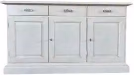 Credenza madia Alberta in legno 3 ante bugnate bianco anticato con zoccolo chiuso