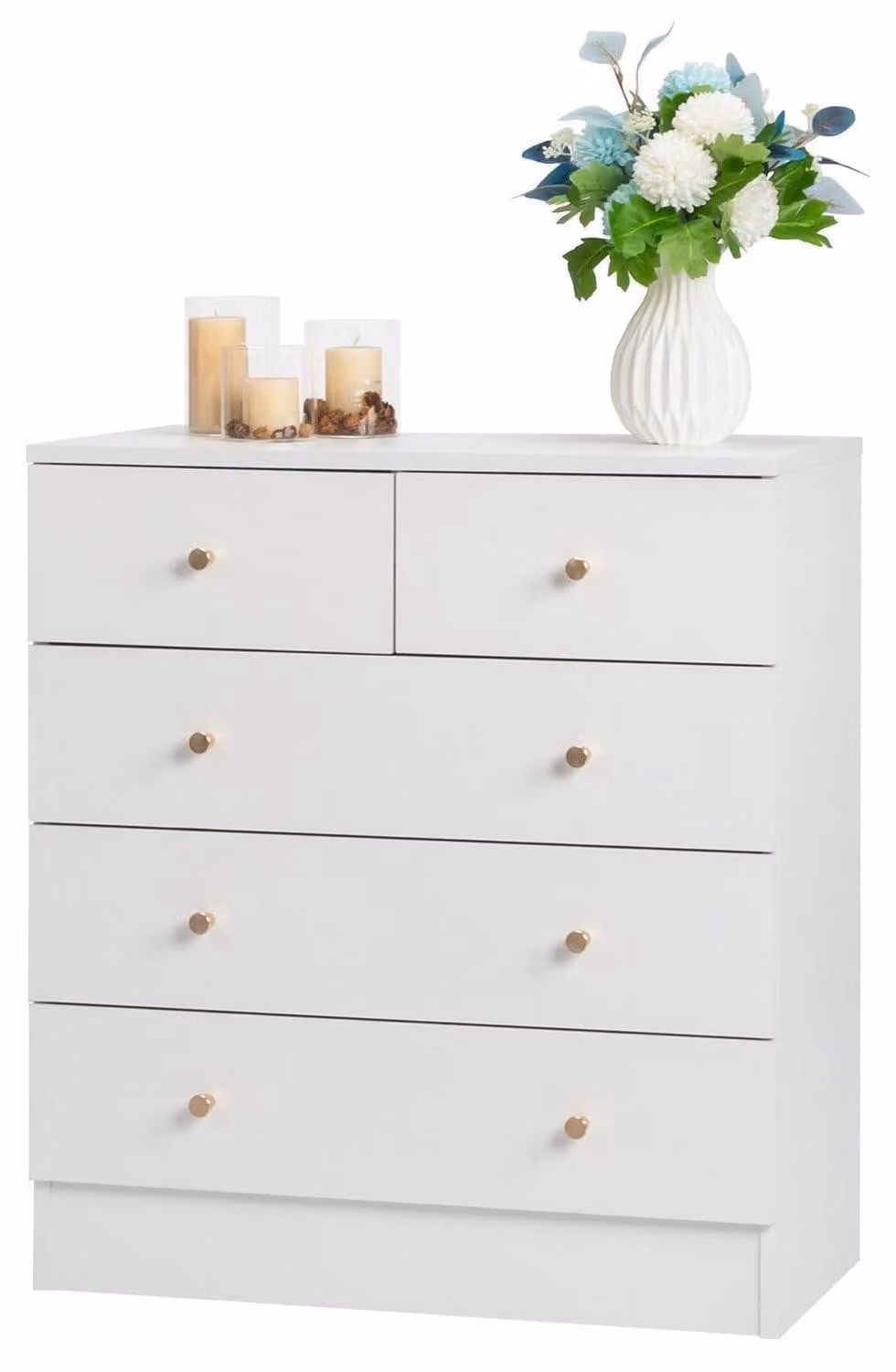 Comodino con 5 cassetti, colore bianco, dimensioni 66x33x73 cm