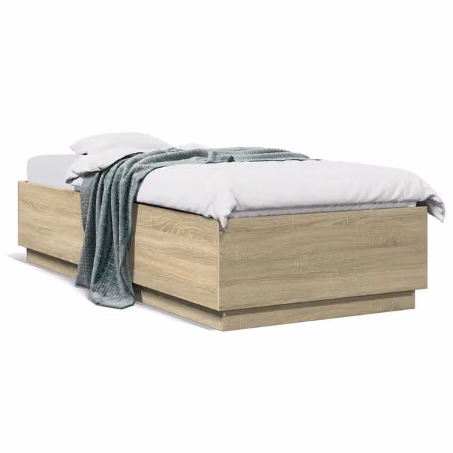 Letto singolo moderno Design In in legno multistrato color rovere e beige L/P/H: 203 x 90 x 40 cm