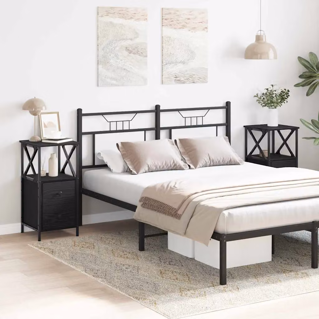 Set di 2 Armadi da Notte vidaXL in MDF Rovere Nero, L 34 cm x P 35,5 cm x H 70 cm