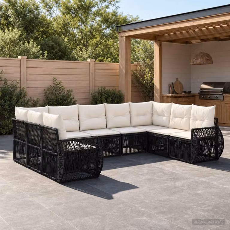 Maison Exclusive - Set da giardino composto da 9 pezzi. Divano e poltrone in rattan sintetico, colore nero e crema
