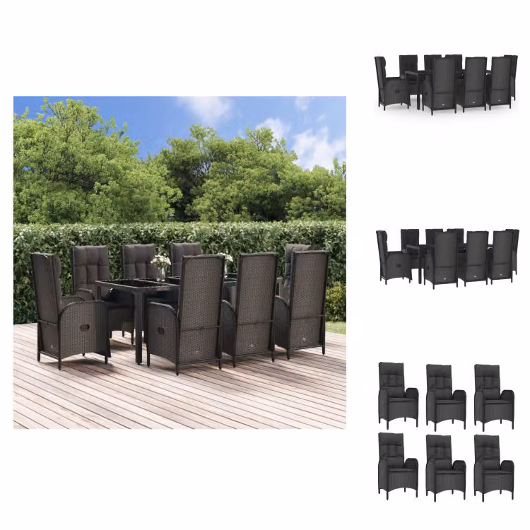 vidaXL set da pranzo da giardino 9 pezzi con cuscini in poly rattan nero - Set di mobili da giardino