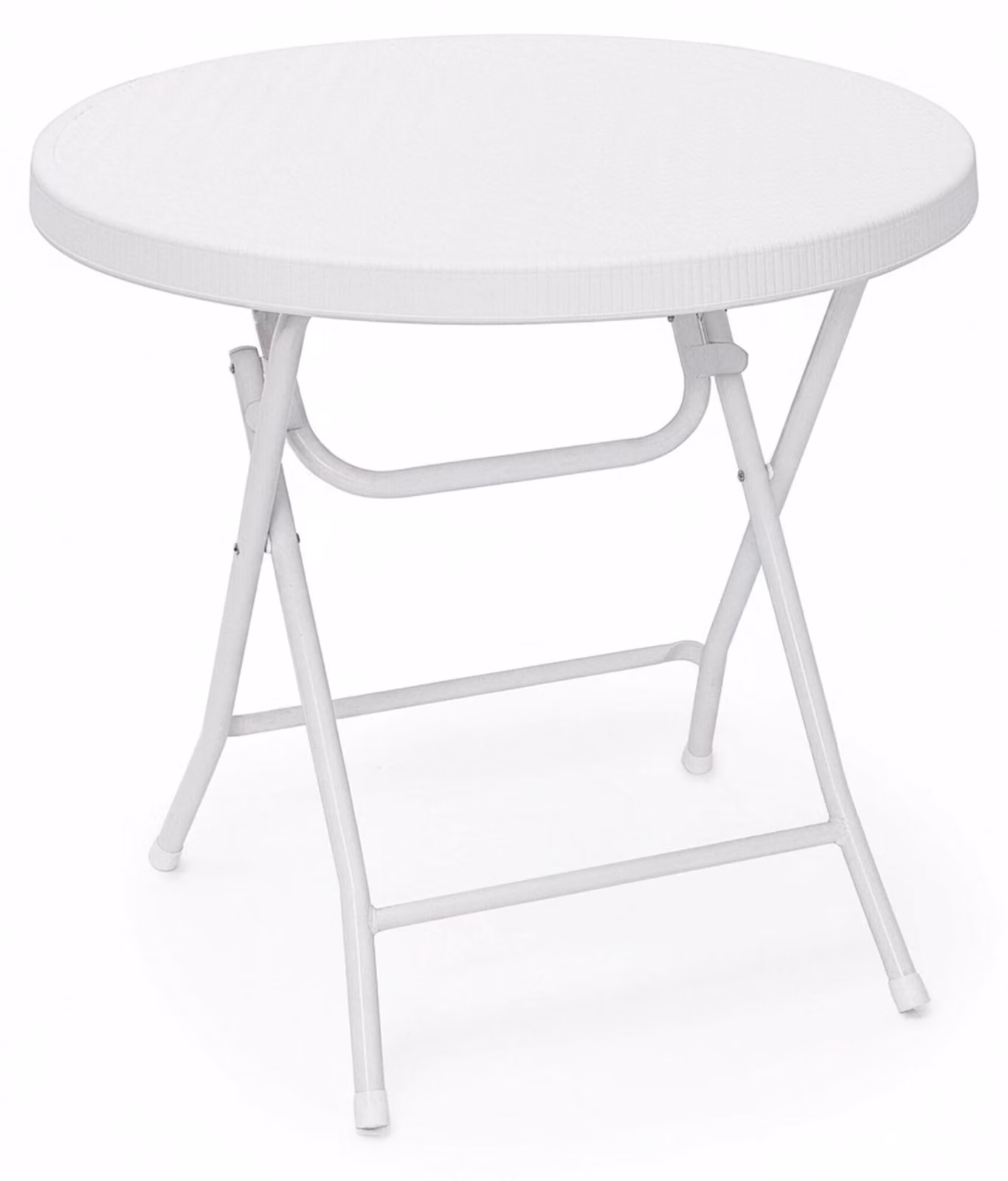 Tavolo da giardino pieghevole BASTIAN di Relaxdays, rotondo, A x L x P: 74 x 80 x 80 cm, metallo, plastica, effetto rattan, bianco