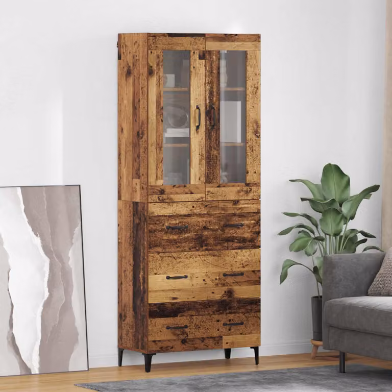 Credenza moderna vidaXL in legno e metallo marrone con ante in vetro, L/P/H: 69,5 x 34 x 180 cm
