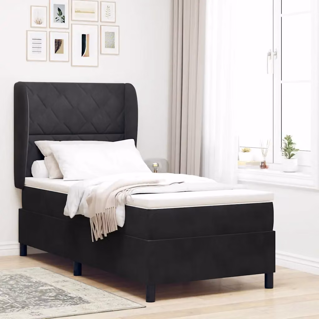 Letto ibrido con molle e schiuma vidaXL in velluto nero con testiera L 90 cm x P 190 cm